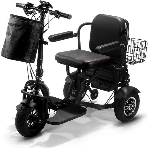 MotoTec Folding Mobility Electric Trike 48V 1000W With Large Front Storage Comfortable Seat And 11 Inch Tires Left Side Front View
