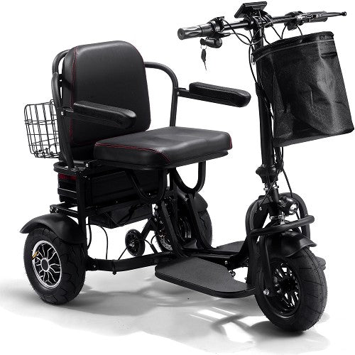 MotoTec Folding Mobility Electric Trike 48V 1000W With Large Front Storage Comfortable Seat And 11 Inch Tires Right Side Front View