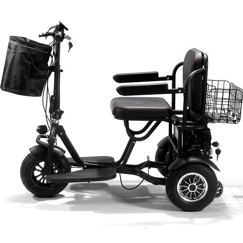 MotoTec Folding Mobility Electric Trike 48V 1000W With Large Front Storage Comfortable Seat And 11 Inch Tires Side View