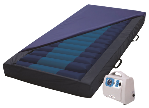 Moxi Enterprises Fusion APT Alternating Pressure Mattress System 5 Inch Air Cells 10-Minute Cycle And Safety Alarms With Heel Offloading And Antimicrobial Stretch Cover