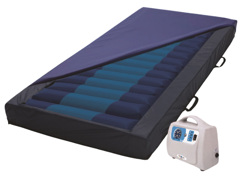 Moxi Enterprises Fusion APT Alternating Pressure Mattress System 5 Inch Air Cells 10-Minute Cycle And Safety Alarms With Heel Offloading And Antimicrobial Stretch Cover