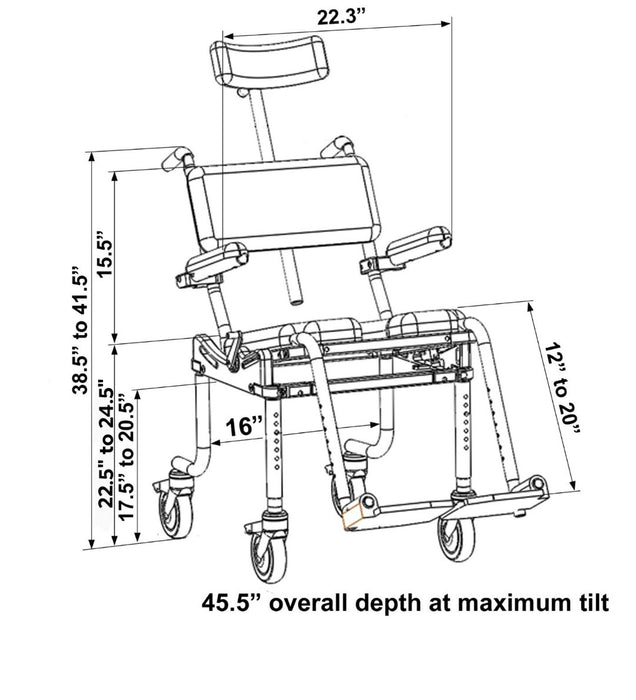 Nuprodx MC4000Tilt Portable Tilt in Space Shower Chair Dimension View