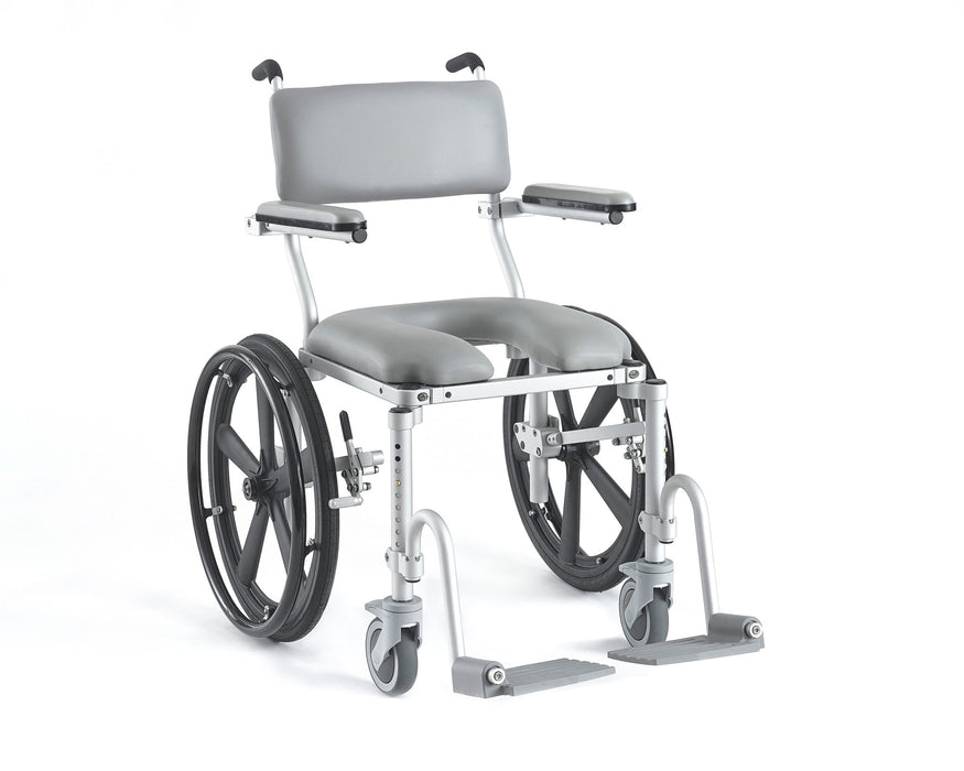 Nuprodx MC4020 Lightweight User Propelled Shower Chair With Padded Backrest Cushion Seat Flip Up Cantilever Arms Adjustable Footrest And Locking Caster Wheels View