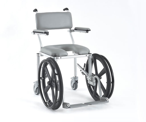 Nuprodx MC4020RX Lightweight Self Propelled Shower Chair With Padded Backrest Cushion Seat Flip Up Cantilever Arms Swing Away Footrest And Locking Caster Wheels View