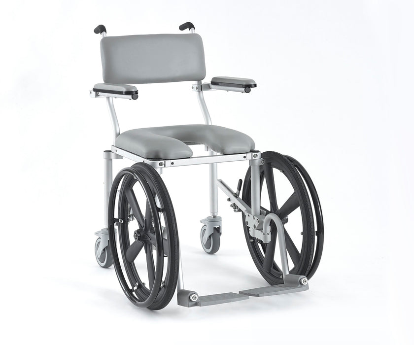 Nuprodx MC4020RX Lightweight Self Propelled Shower Chair With Padded Backrest Cushion Seat Flip Up Cantilever Arms Swing Away Footrest And Locking Caster Wheels View