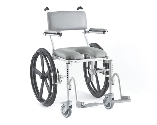 Nuprodx MC4024 Lightweight User Propelled Shower Chair With 24 Wheels Padded Backrest Cushion Seat Flip Up Cantilever Arms Adjustable Footrest And Locking Caster Wheels View