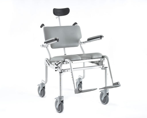 Nuprodx MC4200Tilt Heavy Duty Tilt in Space Shower Chair With Head Support Padded Backrest Cushion Seat And Swing Away Footrest In Tilt Position View