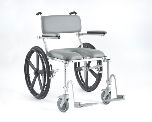 Nuprodx MC4224 Lightweight Heavy Duty Self Propelled Shower Commode Chair With Padded Backrest Flip Up Cantilever Swing Away Footrest And Derlin Caster Wheel View