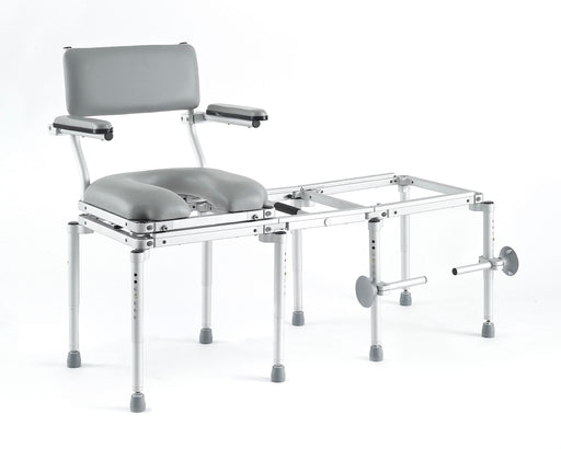 Nuprodx MC5000 Series All In One Commode Shower Chair And Tub Transfer With Padded Backrest Flip Up Arms Cushion Seat And Connector Bridge For Tub Transfer View
