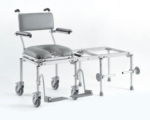 Nuprodx MC6000 Commode Tub Transfer System Mobility Chair With Padded Backrest Flip Up Cantilever Armrest Cushion Seat Swing Away Footrest And Caster Wheels With Tub Transfer System View