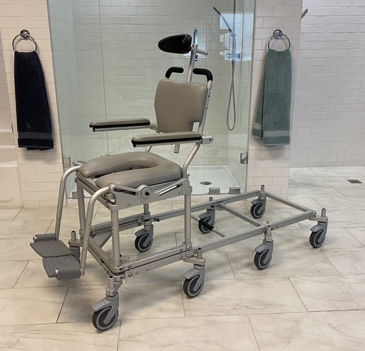 Nuprodx MC6000RSTilt Tilt in Space Commode Shower Chair Padded Backrest Cushion Seat Flip Up Armrest Swing Away Footrest Derlin Caster Wheels And Shower Access Slider System View