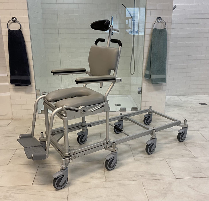 Nuprodx MC6000RSTilt Tilt in Space Commode Shower Chair Padded Backrest Cushion Seat Flip Up Armrest Swing Away Footrest Derlin Caster Wheels And Shower Access Slider System View