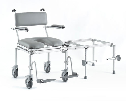 Nuprodx MC6200 Heavy Duty Commode Tub Slider System In Home Mobility Chair Padded Backrest Cushion Seat Flip Up Armrest Swing Away Footrest Derlin Caster Wheels With Tub Transfer System View