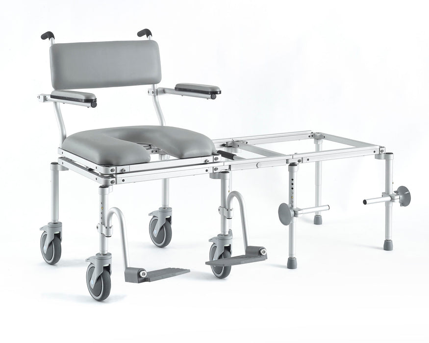 Nuprodx MC6200 Heavy Duty Commode Tub Slider System In Home Mobility Chair Padded Backrest Cushion Seat Flip Up Armrest Swing Away Footrest Derlin Caster Wheels With Tub Transfer System View