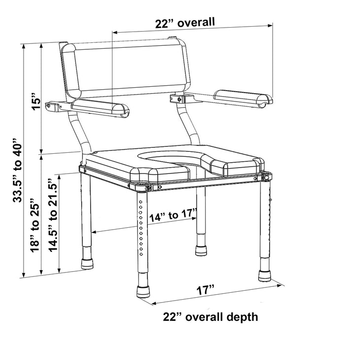 Nuprodx Multichair MC3000 Shower Commode Chair Dimension View