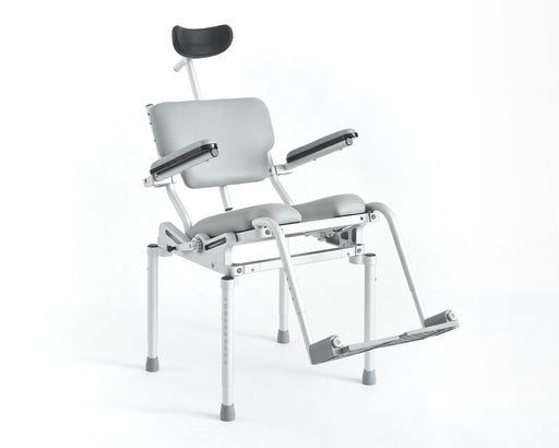 Nuprodx Multichair MC3000Tilt In Space Shower Commode Chair With Padded U Shaped Seat And Adjustable Legs In Tilted View