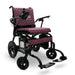 Purple ComfyGO Phoenix Carbon Fiber Electric Wheelchair Lightweight, Foldable, and Airline-Approved for Travel battery pack is visibly attached under the seat