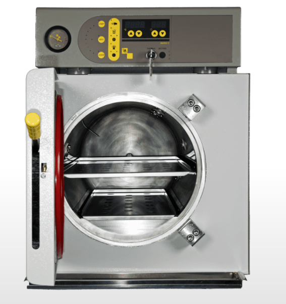 Prior Clave Autoclave B40 B60 Base Benchtop Close Up Stainless Steel Chamber Interior
