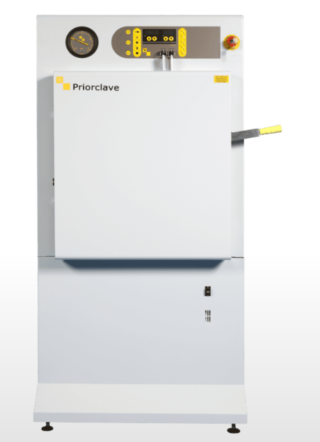 Priorclave EH100 EH150 EH200 EH230 Base Front Loading Autoclave Opened Photo Close Up Photo