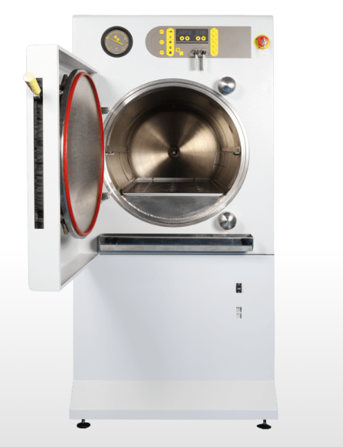 Priorclave EH100 EH150 EH200 EH230 Base Front Loading Autoclave Opened Photo
