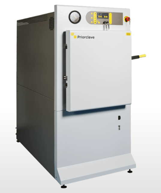 Priorclave EH100 EH150 EH200 EH230 Base Front Loading Autoclave Side View Photo