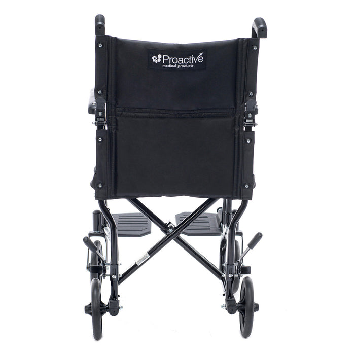 Proactive-Medical Black Astra Aluminum Transport Chair Rear View