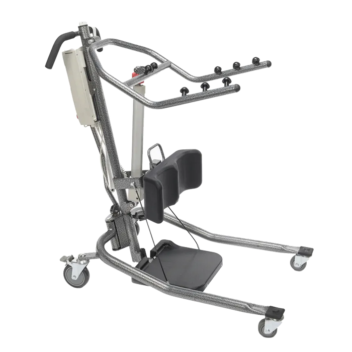 Proactive Medical Protekt 350 Electric Sit to Stand Patient Lift Electric With Knee Pads And Foot Plate In Side Angle View