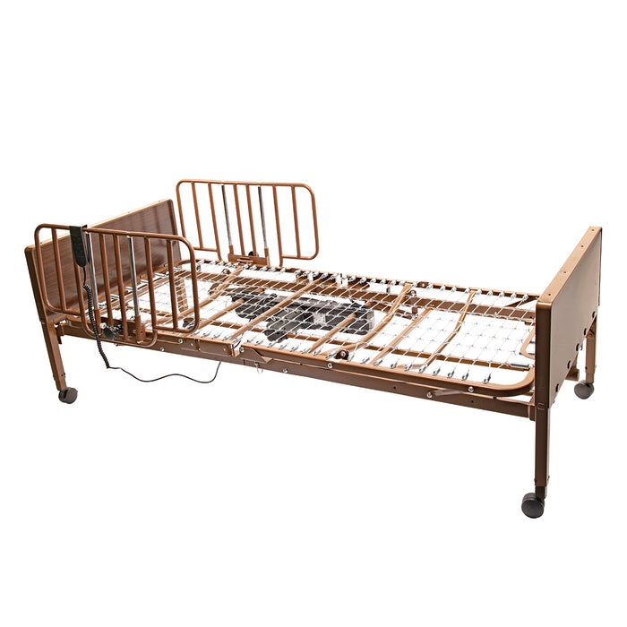 Proactive Medical Protekt Akra FE Full Electric Bed Frame Only With Half Side Rails In Fully Flat Position View