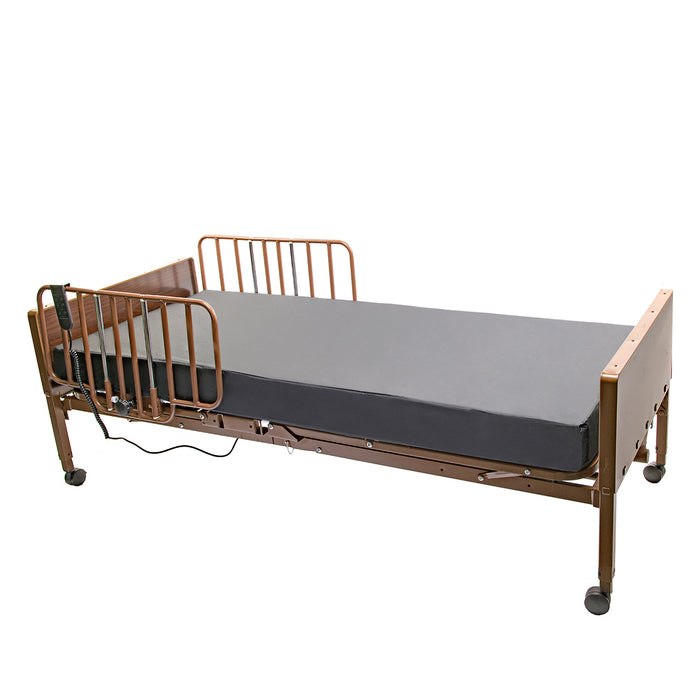 Proactive Medical Protekt Akra FE Full Electric Bed Frame Only With Protekt 100 Foam Mattress And Half Side Rails View