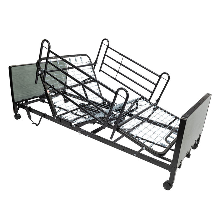 Proactive Medical Protekt Akra FE Full-Electric Low Bed Frame With Elevated Head And Knee Sections With Full Bed Rails.