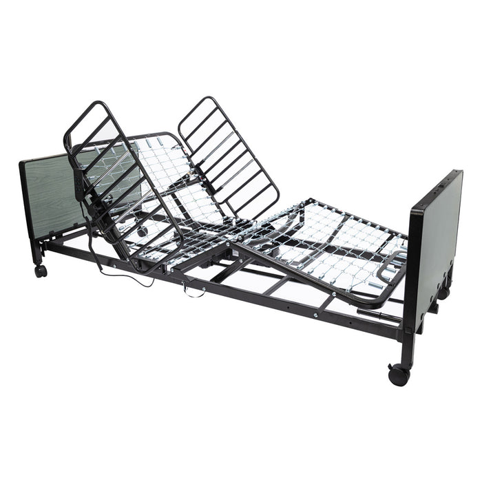 Proactive Medical Protekt Akra FE Full-Electric Low Bed Frame With Elevated Head And Knee Sections With Half Bed Rails.