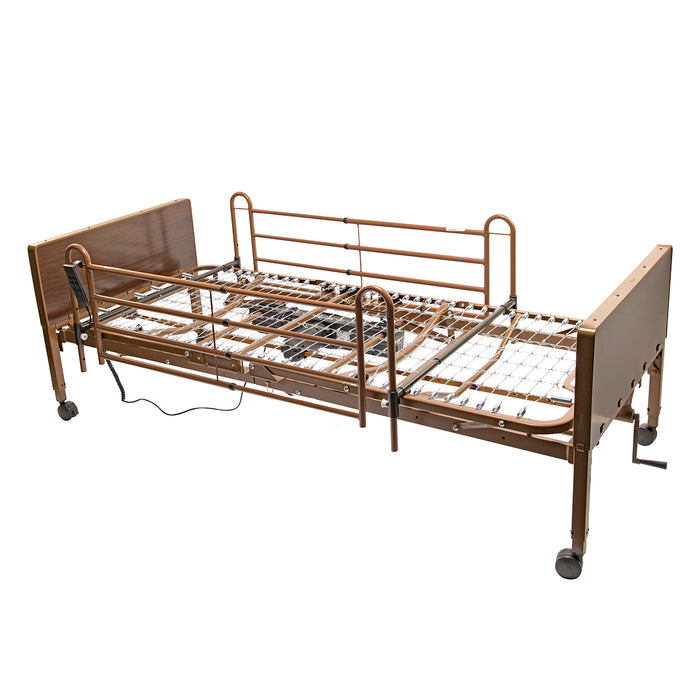 Proactive Medical Protekt Akra SE Semi Electric Bed Frame Only With Full Side Rails In Fully Flat Position View