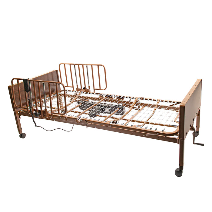 Proactive Medical Protekt Akra SE Semi Electric Bed Frame Only With Half Side Rails In Fully Flat Position View