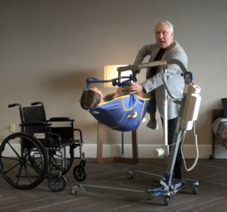 Proactive Medical Protekt® All-In-One Folding Electric Patient Lift With Patient And Caregiver Lying Position View