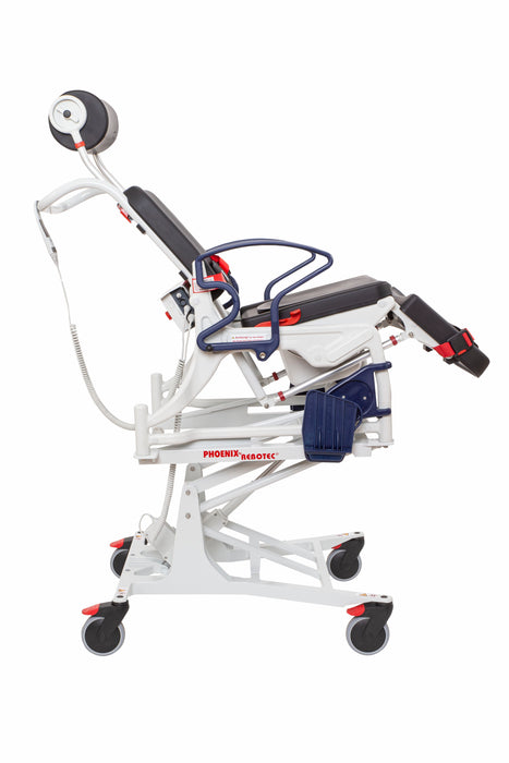 Rebotec Phoenix Height Adjustable Reclining Electric Shower Chair Highest Height Side View