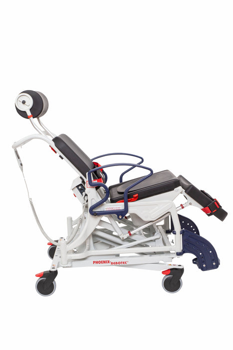 Rebotec Phoenix Height Adjustable Reclining Electric Shower Chair Lowest Height Side View