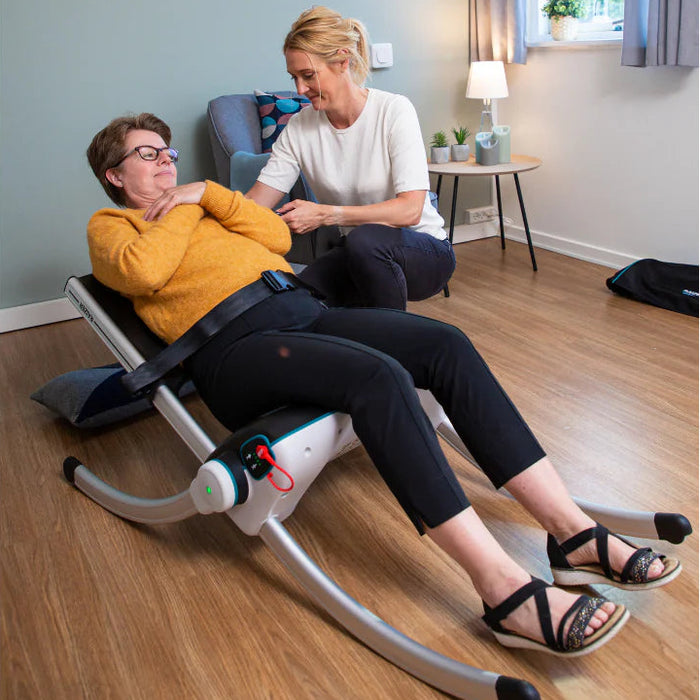 RizeUp Raizer II battery-operated lifting chair with user and carer assist floor to seated position.