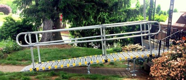 Roll A Ramp Modular Ramp With Stand And Loop End Handrail On Two Sides View