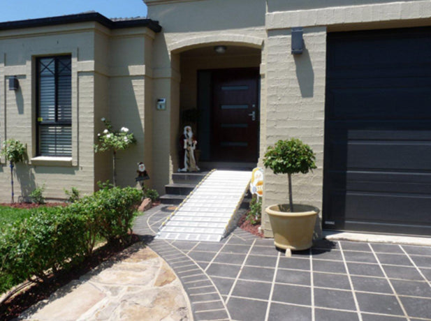 Roll A Ramp Standard Wheelchair Ramps With Approach Plates In Front Doorstep View