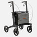 Rollz Air Carbon Rollator In Coal Black Showing A Front Side Profile View With The Brand Logo Visible.