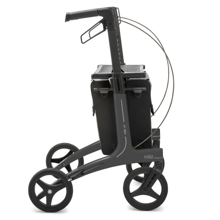 Rollz Air Carbon Rollator In Coal Black Showing A Direct Side Profile View.