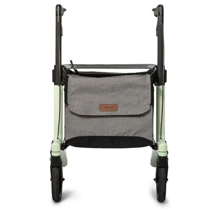 Rollz Air Carbon Rollator In Mint Green Showing A Straight Front Profile View With The Brand Logo.