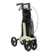 Rollz Air Carbon Rollator In Mint Green Folded Completely and Standing In An Upright Position.