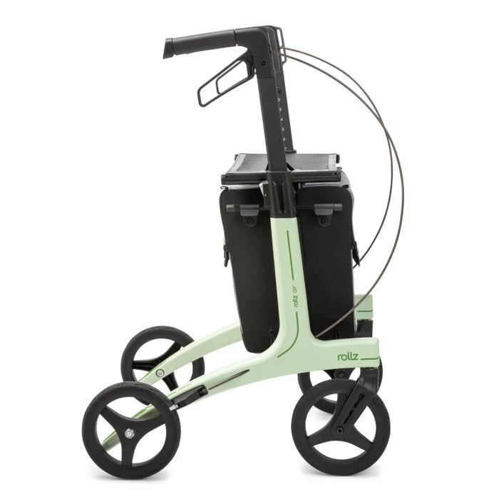 Rollz Air Carbon Rollator In Mint Green Showing A Direct Side Profile View.