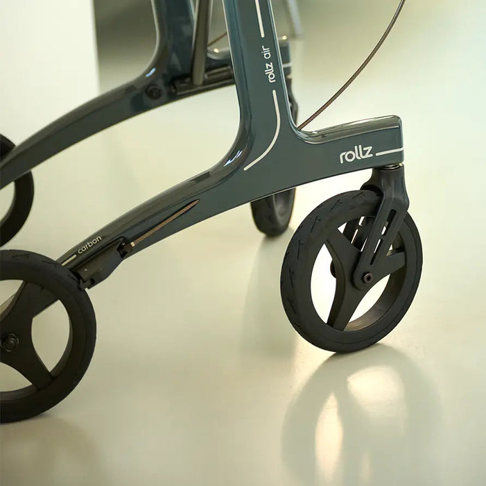 Rollz Air Carbon Rollator Close Up View Of The Durable Wheels.