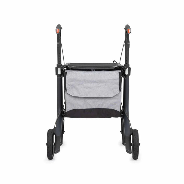 Rollz Flow Aluminum Walker In Granite Black Showing A Straight Rear View.