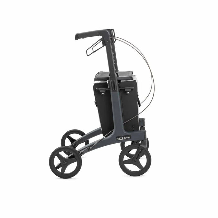 Rollz Flow Aluminum Walker In Granite Black Showing A Direct Side Profile View.