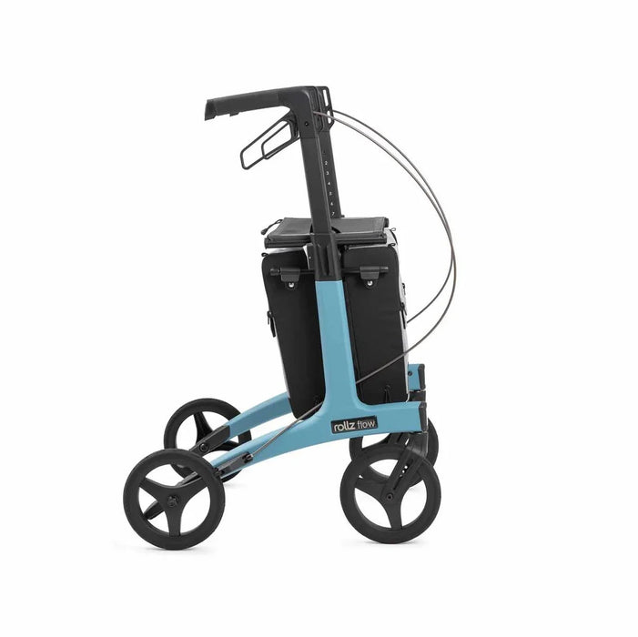 Rollz Flow Aluminum Walker In Ocean Blue Showing A Direct Side Profile View.
