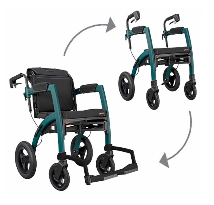 Rollz Jungle Green Motion Performance 2 in 1 All Terrain Rollator Walker And Wheelchair View