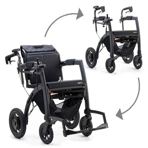 Rollz Motion Electric Rollator and Wheelchair Combo for Mobility Support.
